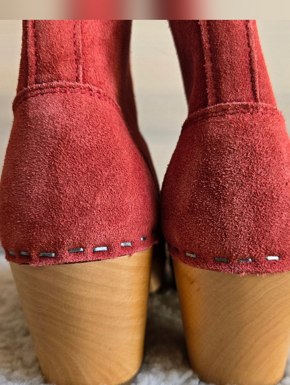 New with Box Swedish Hasbeens Zip It Emy Rusty Red "RostSuede Clog Boots Size 39 - Picture 8 of 11